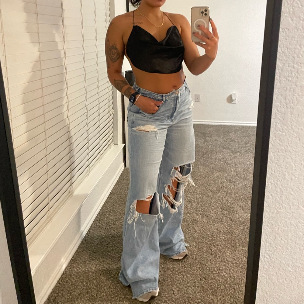 •• Black Satin Top ••